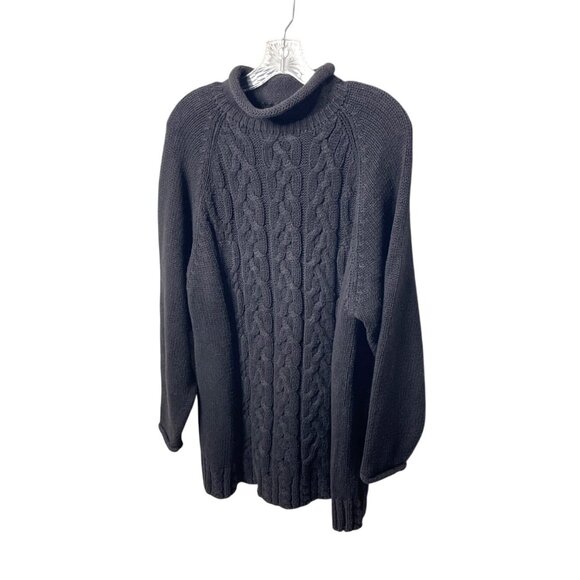Vtg Yarnworks Black Cable Knit Fisherman Sweater Women's Sz L Chunky Turtleneck - Picture 5 of 5